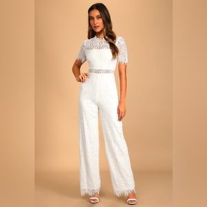 NWT Lulus White Lace Short Sleeve Jumpsuit